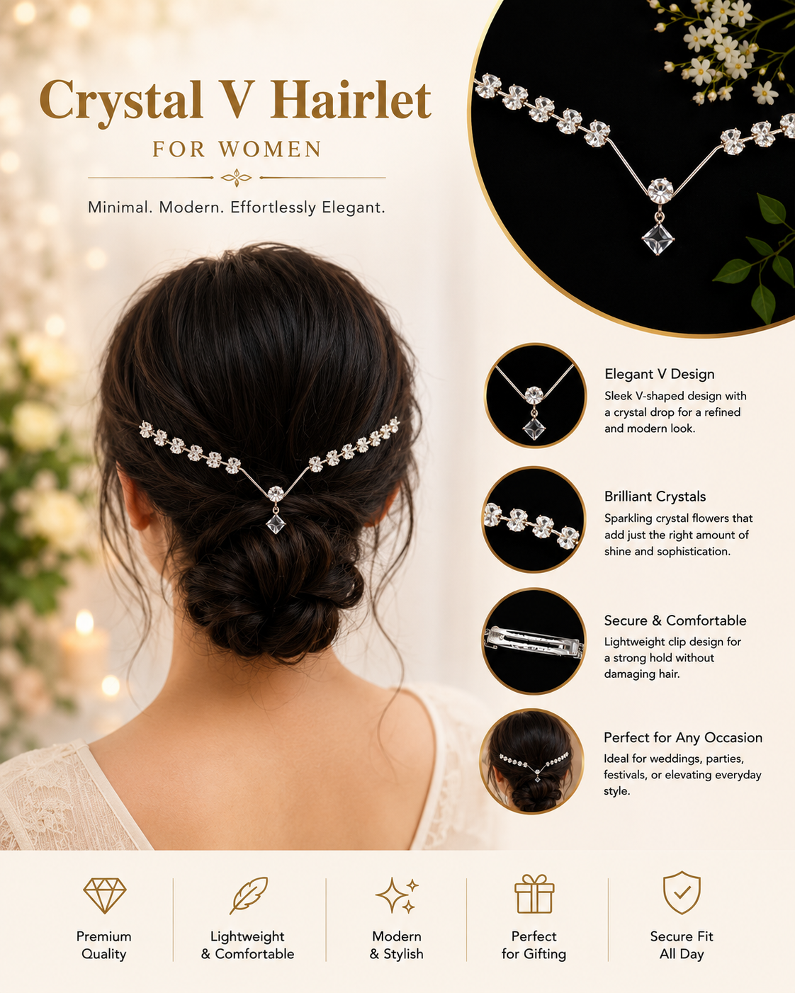 Crystal V Bridal Hair Vine | Silver Crystal Wedding Hair Accessory