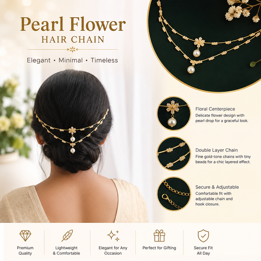 Pearl Flower Hair Chain – Elegant Gold Bridal Hair Jewelry with Pearl Drop