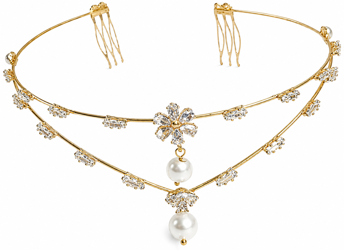 Pearl Flower Hair Chain – Elegant Gold Bridal Hair Jewelry with Pearl Drop