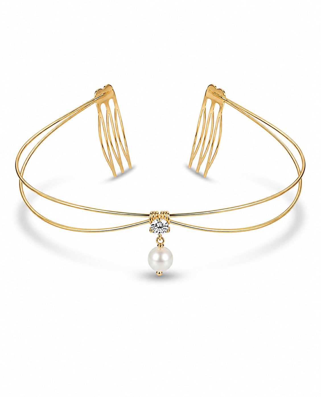 Pearl Drop Hair Vine – Elegant Gold Bridal Hair Accessory with Crystal Centerpiece