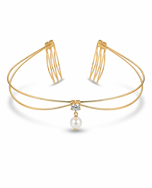 Pearl Drop Hair Vine – Elegant Gold Bridal Hair Accessory with Crystal Centerpiece